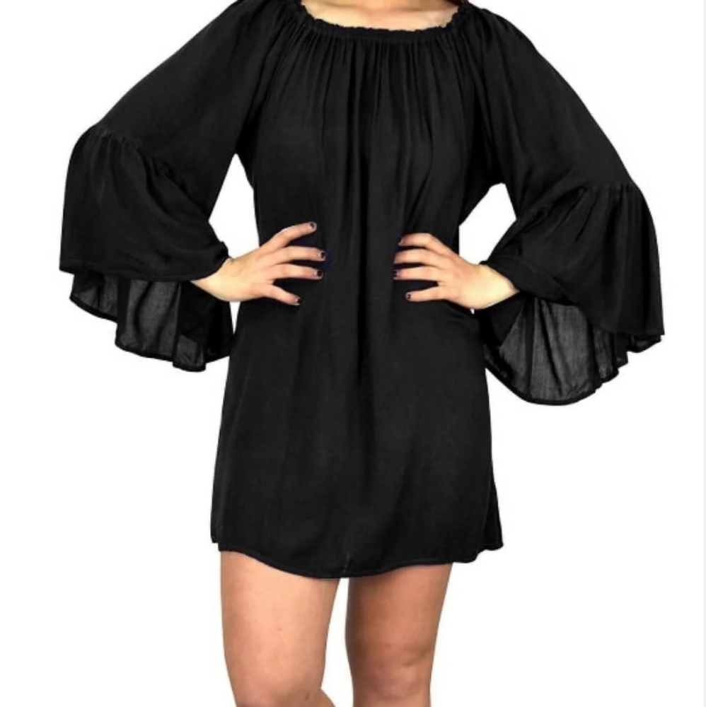 XL black nylon boho long sleeve off the shoulder top